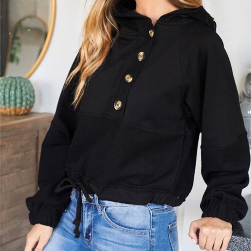Button Detailed Pullover Hoodie Top - Picture 5 of 8
